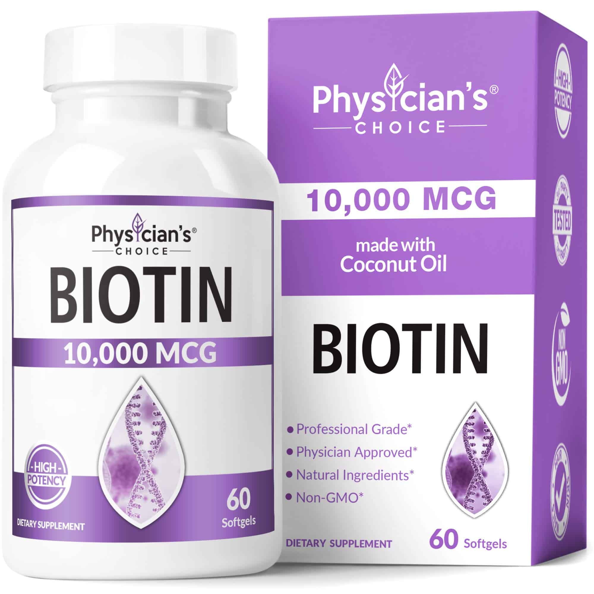 Biotin 10000mcg with Coconut Oil for Hair Growth, Natural Hair, Skin ...