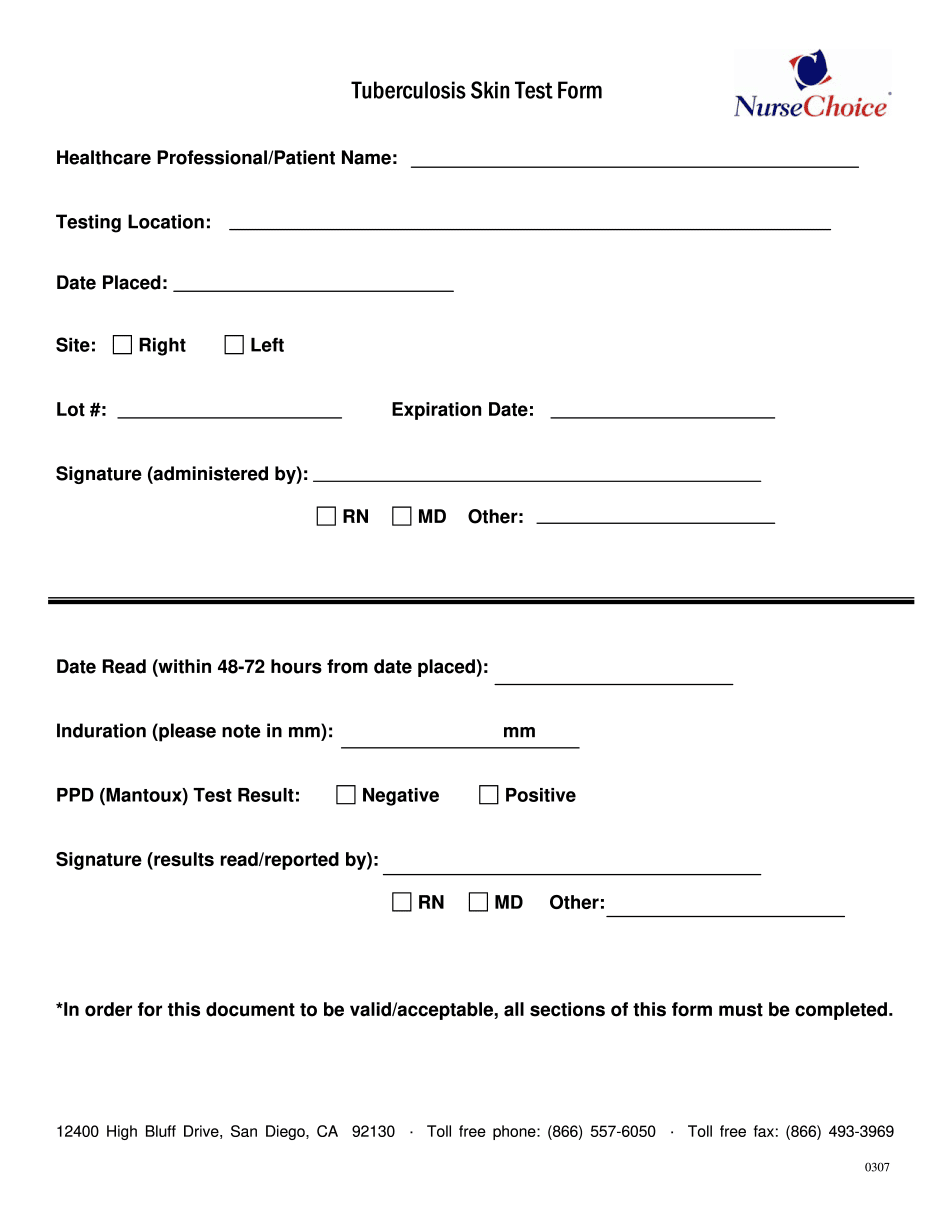 generic two step tb test form