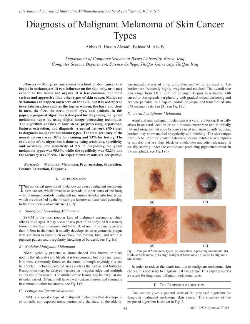 (PDF) Diagnosis of Malignant Melanoma of Skin Cancer Types