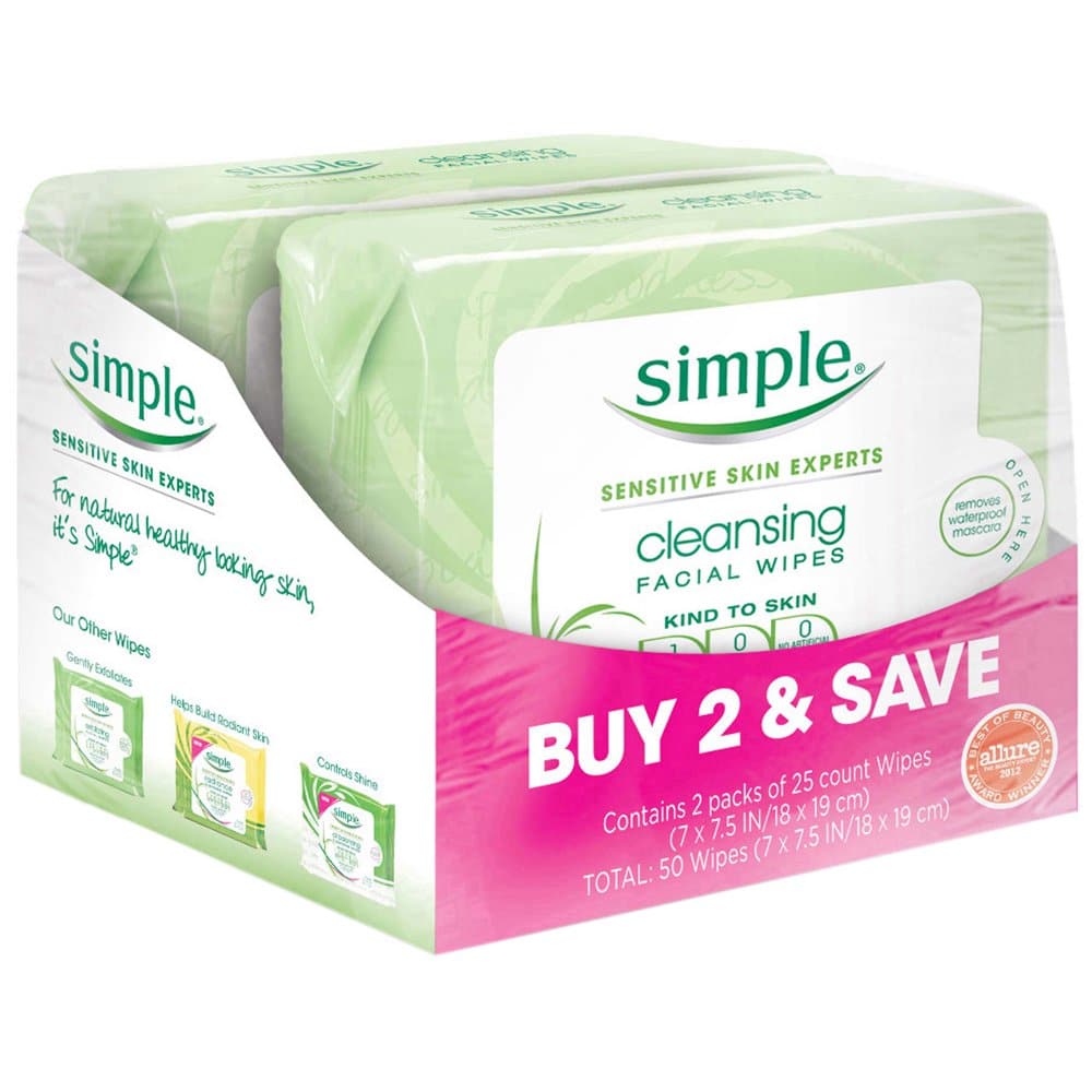 Simple Kind to Skin Cleansing Facial Cleansing Face Wipes and Makeup ...